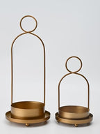 Metal Candle Holder with Handmade Glass Dome in Brass, 5" & 4" Wide Versatile Hurricane Glass Candle Holders Set of 2, for Pillar Candles & Plants (Brass)