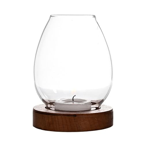 Glass Candle Holders, Egg Shaped Candlestick Holder with Wooden Base Clear Candle Stand Vintage Candles Rack, Rustic Farmhouse Decor for Wedding, Decoration and Dinning