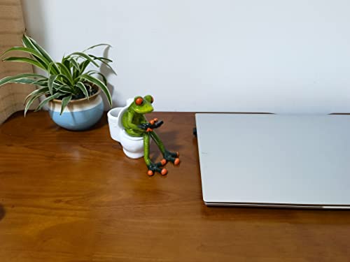 VVGIFTS Frog Figurines Decor Funny Cute Craft Resin Frog Sculpture Statue for Home Office Desk Tabletop Bathroom Decoration, Ornament Gift (Frog Sitting on Toilet) - color: Frog Sitting on Toilet
