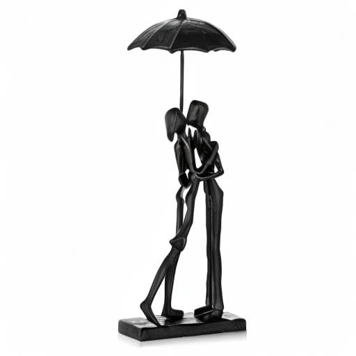Sziqiqi Iron 6th Sculpture for Wife - Black Metal Couple Statue Kissing Under Umbrella Man Woman Sculpture Figurines for Shelf Mantel Fireplace Entry Bookshelf Television Room - style: Umbrella
