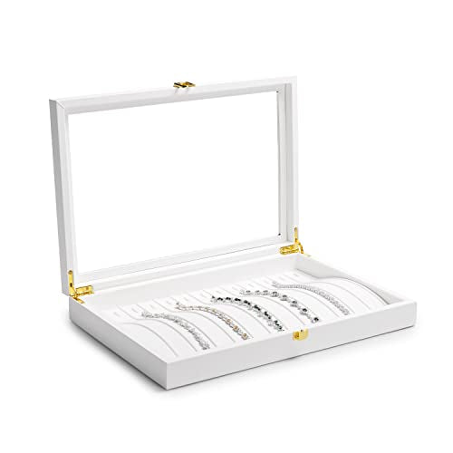Oirlv White Leather Acrylic Lid Jewelry Necklace Organizer Box Necklace Bracelet Display Holder Case Drawer Insert Women Gift - color: White, size: 13 Slot