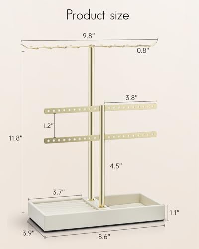 VLANDO 2 Tier Jewelry Stand Organizer with Tary, Leather Jewelry Holder Display for Women, Gold Jewlery Holder Stand for Necklace, Earring, Bracelet, Rings - Cloud White - color: B. Cloud White, size: 2-Layer