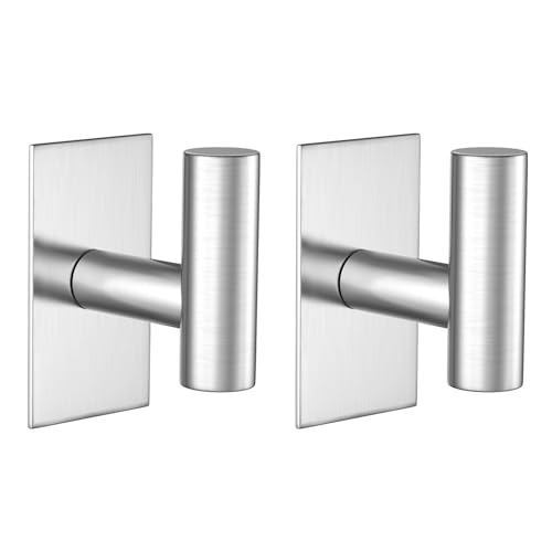 VAEHOLD Wall Towel Hooks, Heavy Duty Sticky Holder Waterproof Towel Hooks for Hanging Coat, Clothes, Closet Hook Wall Mount for Kitchen (Silver, 2 Pack) - color: Silver, size: 2 Pack