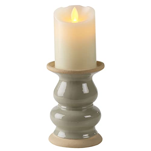 Elements 4.13x4.13x5.71 Inch Grey Ceramic Candleholder, Lightly Distressed Finish, for Use with 3x3 Inch Flameless or Wax Pillar Candle - color: Light Gray, size: 6 INCH