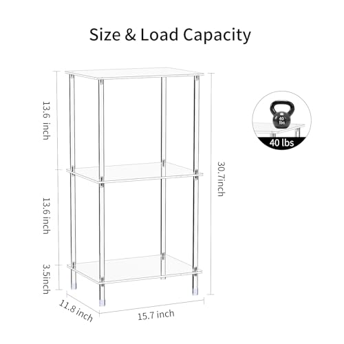 Clear Acrylic Side Table, 15.7" L x 11.8" W x 30.7" H, 3-Tier End Table for Living Room, Small Modern Bedside Tables Nightstand for Bedroom, Home Decor Accent Table - size: 3 Tier Tall 1-Pack