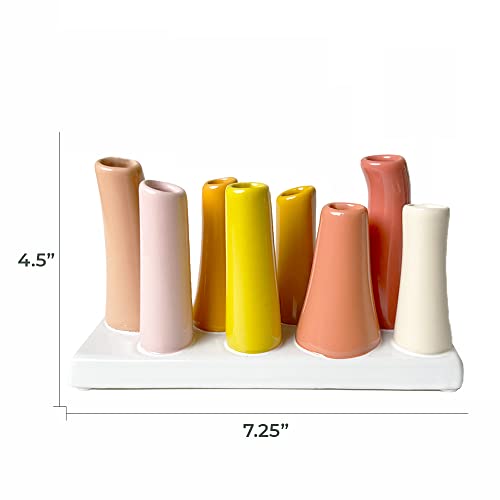 Chive - Pooley 2, Ceramic Flower Vase, 8-Tube Shape (Papaya, Yellow and Pink) - color: Papaya, Yellow and Pink