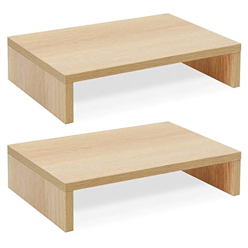 TEAMIX Wood Monitor Stand Riser - 2 Pack Adjustable Dual Monitor Riser for Laptop/PC - color: Maple