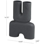 Deco 79 Ceramic Abstract Dual Opening U-Shaped Vase with Glossy Speckled Texture, 11" x 4" x 15", Black - color: Black