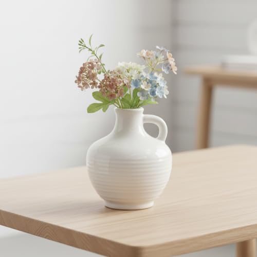Sunddo White Ceramic Vase 6 Inch - Small Modern Flower Vase for Home Decor, Decorative Vases with Handle, Boho & Minimalist, Living Room Cabinet Table Centerpieces Wedding Beige - color: Creamy White - 6, size: 6 Inch