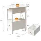 SOOWERY End Table with Charging Station, Narrow Side Table with Flip Top Cabinet and Fabric Drawer, Nightstand Bedside Tables for Small Spaces, Bedroom, Living Room, White - color: White