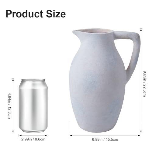 Ceramic Vase with Handle, 9.65 inch Tall Flower Vase Large Floor Vases Home Decor Coffee Table Decor for Living Room Bathroom Farmhouse Modern Boho Centerpieces Bookshelf Kitchen (White) - color: D-9.65"h-white