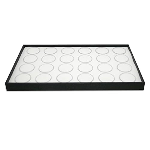 Novel Box Jewelry Display Tray Black Wood 8.25 x 14.75 x 1 Large Jewelry Tray with 24 Gem Jars Insert | Rectangular Display Trays for Collectibles | Rock Collection Tray | Gem Display Tray - color: 24-Gem Jars White Foam Liner, size: Wood Tray: 8.25 x 14.