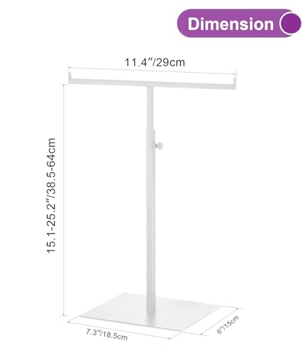 Purse Display Stand T Shaped, Countertop Jewelry/Scarf/Handbag T-Bar Display Stand, Tabletop Double Hook Hanging Stands for Long Necklaces, Metal with Adjustable Height - White - color: White