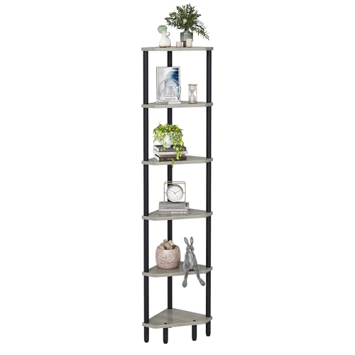 6 Tier Corner Shelf, 66.5'' Tall Standing Shelf, Narrow Display Shelf Stand, Modern Corner Bookshelf, Plant Stand, Corner Bookcase for Living Room, Bedroom, Bathroom, Oak LCS502Q - color: Oak