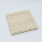 Square Marble Decorative Tray with Scalloped Edge, Luxury Natural Stone Bathroom Vanity Tray, Dresser Top Perfume Coffee Home Kitchen Sink Tray, Key Trinket Ring - color: Beige Travertine