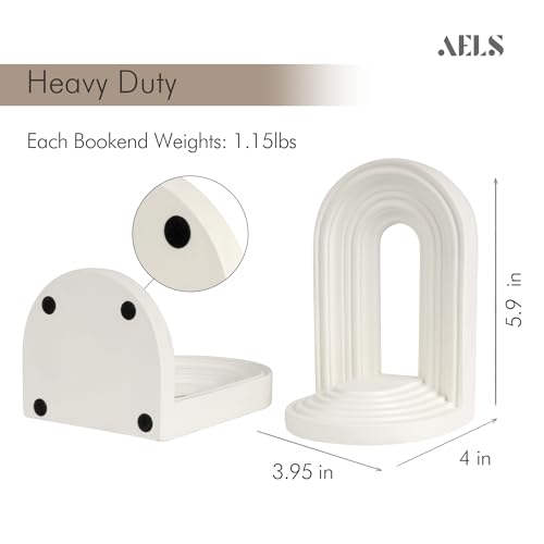 AELS Modern Bookends, Mid Century Arch Heavy Duty Book Ends, Unique Decorative Bookend Supports for Shelves, Office Desktop Book Stand, Stopper for Books/Movies/CD, Cream - color: Cream, size: M - 5.9x4x3.9 inch