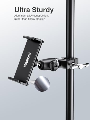 elitehood Metal iPad Holder for Mic Stand, 360° Adjustable Mic Stand Tablet Holder, Aluminum iPad Mount for Music Microphone Stand, Compatible with 4.7-13" Tablets and Cell Phones - size: 4.5in - Single Ball Joint