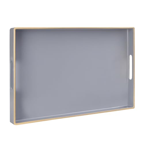 MAONAME Gray Serving Tray with Handles, Modern Grey Decorative Tray for Coffee Table, Plastic Rectangular Gray Trays for Ottoman, Bathroom, Decor, 15.8” x 10.2” x 1.4" - color: Gray, size: 15.8" x 10.2" x 1.4"