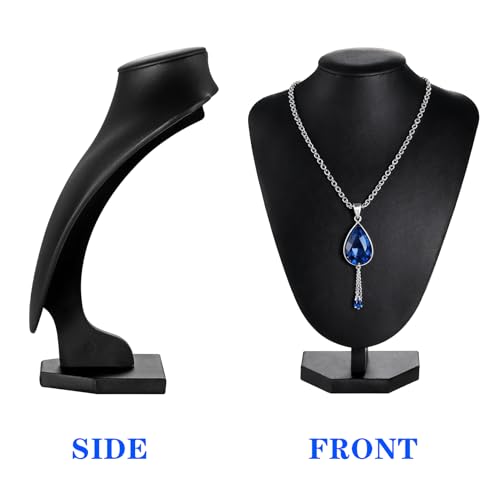 TENINYU Professional 3D Necklace Display Stand, Leatherette Jewelry Bust Holder, 8.5 Inch Chain Organizer Tower for Home Display (Black Leatherette) - color: Black Leatherette