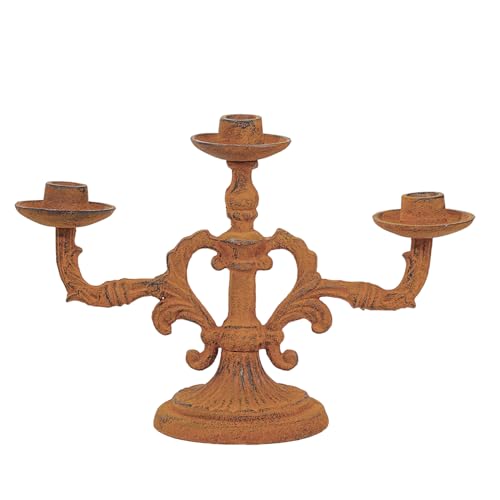 Sungmor Vintage 3-Arm Cast Iron Candelabra, 9.2" Tall Heavy-Duty Rustic Candle Holder for Home Decor, Decorative Candle Stand Centerpiece for Dinners/Weddings/Halloween/Christmas etc Festivals - color: Round Base - 9.2inch Tall