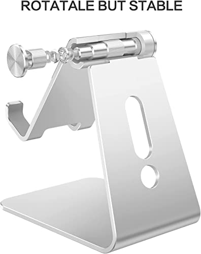 Adjustable Cell Phone Stand, OMOTON Aluminum Desktop Cellphone Stand with Anti-Slip Base and Convenient Charging Port, Fits All Smart Phones, Silver - color: Silver