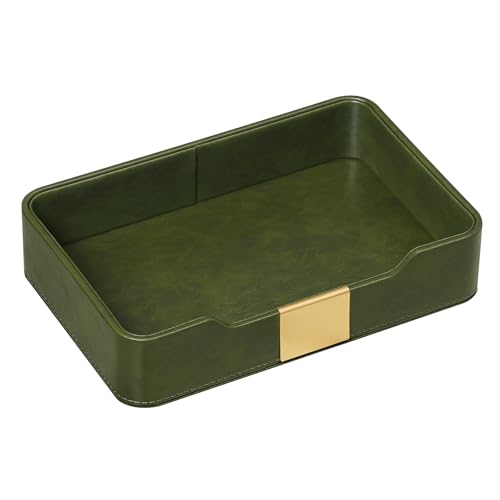 10.2" x 6.7" Nightstand Organizer Tray with Gold Accent, Decorative Valet Trays Cologne Organizer for Men, Key Bowl Perfume Trinket Tray for Dresser Bedside Entryway Table (Olive Green) - color: Olive Green