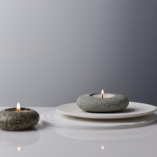 Handmade Pebble Tea Light Candle Holder 2 Pcs Handcrafted Tealight Holder for Zen Garden, Altar, Mantle, Desk, Table, Shelf