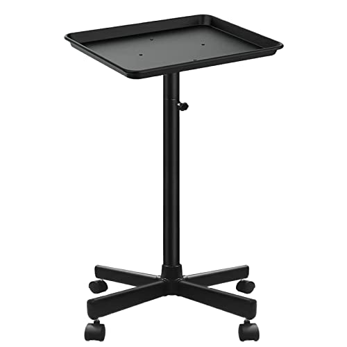Salon Tray on Wheels, Metal Feet Salon Tray Cart, Salon Rolling Tray with Adjustable Height, Dentist Tray, Tattoo Tray for Salon and SPA Use - color: Dark Black
