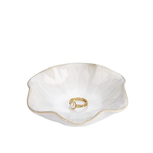 2PCS Lotus Leaf Shape Ring Holder Dish, Small Key Bowl, Ceramic Trinket Tray Jewelry Dish Organizing Necklace Earrings for Mom Friend Sister, All Jewelries Are NOT Included.White+Crystal Green. - color: White+Crystal Green-Lotus