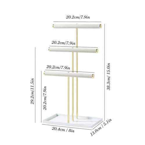 Jewelry Organizer Stand, Necklace Holder with Metal Frame, Jewelry holder stand Tree for Display, Bracelets Earrings and Ring Tray for Women (Beige, 3 Tier) - color: Beige