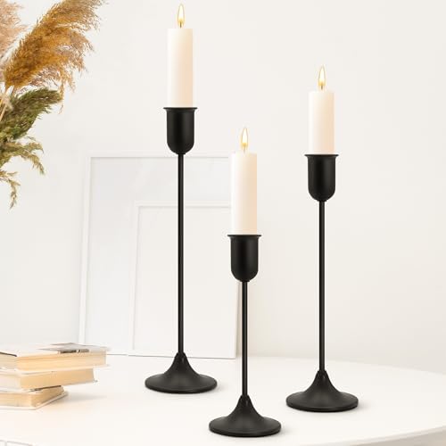 EAST FLAME Candle Holder - 3 PCS Candlestick Holders - Vintage Candle Stick Holder - Modern Decorative Centerpiece - Cozy Atmosphere Gift for Home Decor, Wedding, Black Taper - color: Black (3 Pcs)