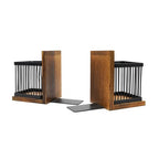 Owlgift Rustic Burnt Wood Decorative Bookends for Heavy Books with Matte Black Metal Wire Basket Pencil Holder and Office Supplies Storage Baskets Bins for Home, Office, Classroom, Dorm Room