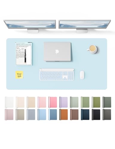YSAGi Leather Desk Protector, Office Mat, Large Mouse Mat, Non-Slip PU Leather Blotter, Laptop Pad, Waterproof Writing Pad for Office and Home (Baby Blue, 47.2" x 23.6") - color: Baby Blue, size: 47.2" x 23.6"