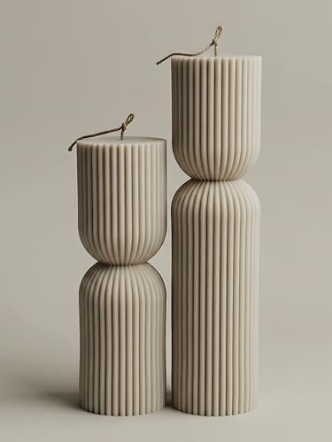 LAWA Hourglass Pillar Candle - Large Beautiful Handmade Pillar Scented Soy Wax Candle Elegant Bubble Aesthetic Candle Housewarming Gift Home Room Shelf Decor Idea Moon Gray (Set of 2) - color: Moon Gray
