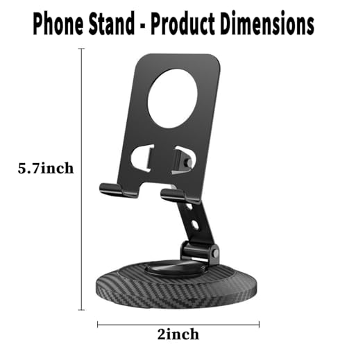 Adjustable Cell Phone Stand,360 Rotating Foldable Desktop Cellphone Stand with Anti-Slip Base Portable Phone Holder for iPhone 17 16 15 14 13 Pro Max, All Smart Phones, iPad - color: Carbon fiber color
