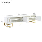 ON-TREND Modern TV Stand with Metal Legs and Gold Handles for TVs Up to 80'', Media Console Table with Cabinets and Adjustable Shelves, Luxury TV Cabinet with Geometric Lines for Living Room, White - color: White+gold1
