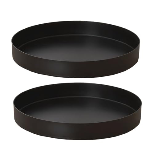 2 Pack Black Metal Round Tray, Candle Holder Tray, Decorative Serving Tray, Coffee Table Trays for Modern Farmhouse Home Decorations (7.8") - color: Black 7.8" 2 Pack