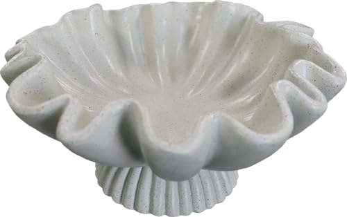 10" Large Handmade Decorative Bowl decor, Handicraft Scalloped Bowls for Modern Home Decor,Ruffle Decor,Key Bowl for Entry Table,Decorative Fruit Bowl for Kitchen Counter,Light Gray - color: Light Gray-With base, size: 10inch