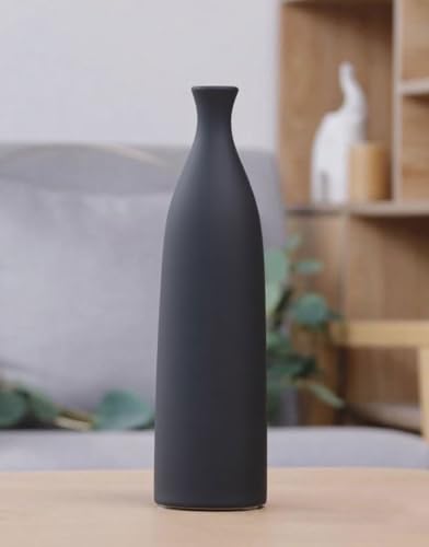 10 Inch Matte Black Ceramic Flower Vase, Minimalist Decorative Modern Vase for Pampas Grass, Table, Bookshelf, Mantel, and Entryway Home Decor - color: Black, size: Small