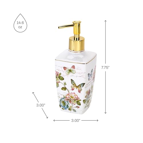 Avanti Linens - Lotion Pump/Soap Dispenser, Ceramic Countertop Accessories, Artistic Home Decor (Butterfly Garden Collection) - size: Lotion Pump/Soap Dispenser