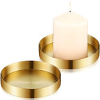 2 Pack Round Gold Trays Small Brass Tray Round Metal Candle Dish Stainless Steel Jewelry, Make Up, Candle Plate Decorative Tray for Bathroom Kitchen Dinning Coffee Table Decoration,4.9 Inch