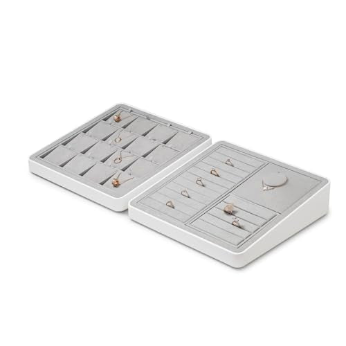 Microfiber Jewelry Tray Showcase Display Necklace Bracelet Ring Showcase Display Empty Plate(Gray) - size: 16.2" x 16.2" x 3.15"