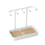 esowemsn 1PC White Desktop Jewelry Organizer Stand Earring Holder Keychain Bracelet Holder with Wooden Tray 5 Hooks Necklaces Hanging for Necklaces,Bracelets,Chains,Rings,Earrings,Keys - color: White