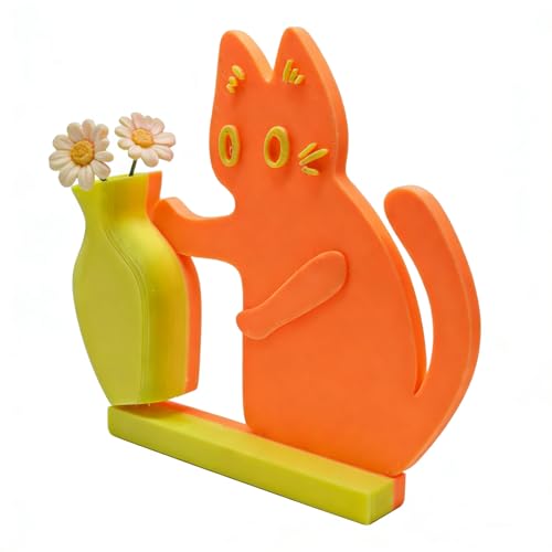 Cat Push Flower Vase for Home Decor Cute Vases for Table Room Decor Unique Lollipop Vases for Women (Small Glow Orange Yellow) - size: Small Glow Orange Yellow