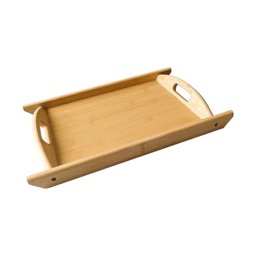 Bamboo Serving Tray Rectangle Platter Breakfast Dinner Food Bed Tray for Eating Kitchen Restaurants (1, 15" x 10.2" x 1.2" (with Handle)) - size: 15" x 10.2" x 1.2"