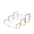 Purse Display Stand, 6mm Thick Clear Acrylic Risers Display Stands, Gold Shoe Display Riser, 3 Pack Luxury Handbag Bag Wallet Shoes Jewelry Perfume Display Showcase for Closet Retail Vendor Store