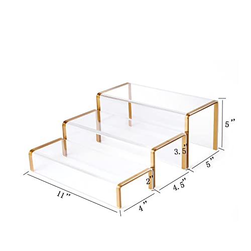 Purse Display Stand, 6mm Thick Clear Acrylic Risers Display Stands, Gold Shoe Display Riser, 3 Pack Luxury Handbag Bag Wallet Shoes Jewelry Perfume Display Showcase for Closet Retail Vendor Store