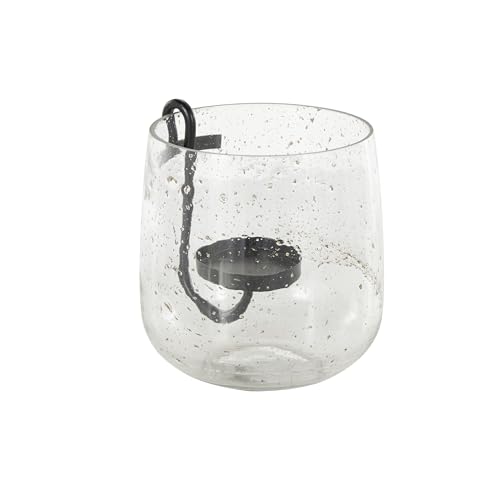 Deco 79 Glass Decorative Candle Holder Candle Stand with Black Metal Accents and Brown Speckles, Candlestick Holder 7" x 7" x 8", Clear - size: 7" x 7" x 8"