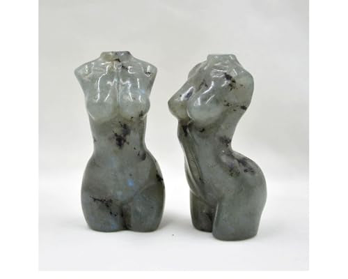Natural Labradorite Crystal Female Model Figurine Hand Carved Body Sculpture Statue Gemstone Small Figurine Reiki 3 Inch Home Office Decor Ornaments 100-150 Grams - color: Labradorite