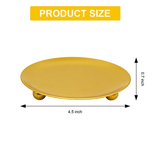 12 Pcs Plate Candle Holder, 4.5'' Candle Tray Decorative Pillar Candle Stand Iron Gold Candlestick Holder for Spa, Wedding, Dinning, Party,Taper Candles